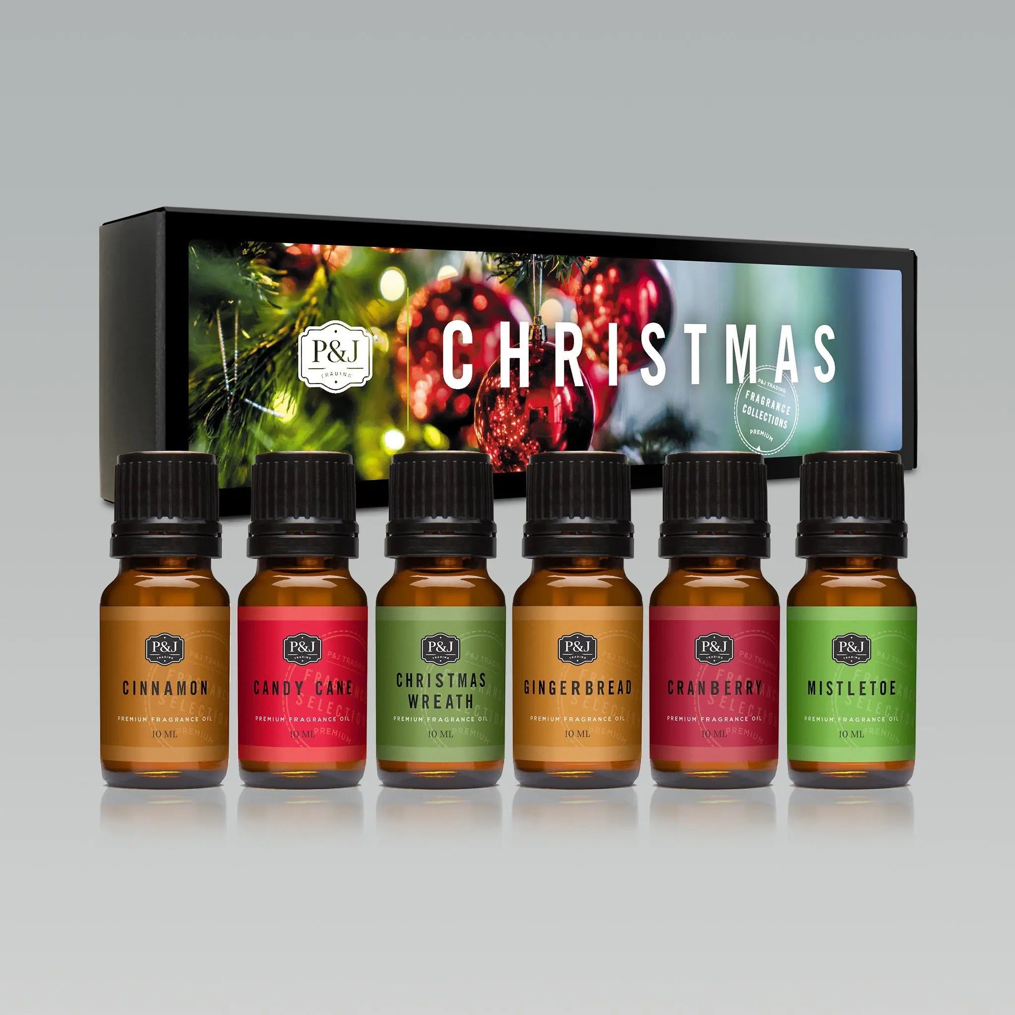 Christmas Set of 6 Premium Grade Fragrance Oils - Christmas Wreath, Mistletoe, Candy Cane, Gingerbread, Cinnamon, and Cranberry